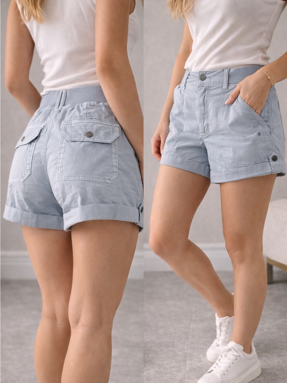 Light Blue Women's Casual Cuffed Shorts